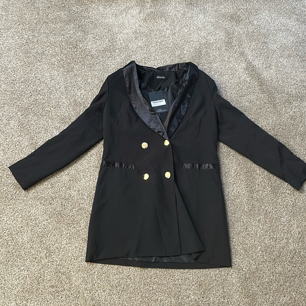 PrettyLittleThing Black Blazer Dress with Gold Buttons